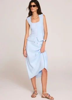 Pale Blue Linen Bias Midi Skirt