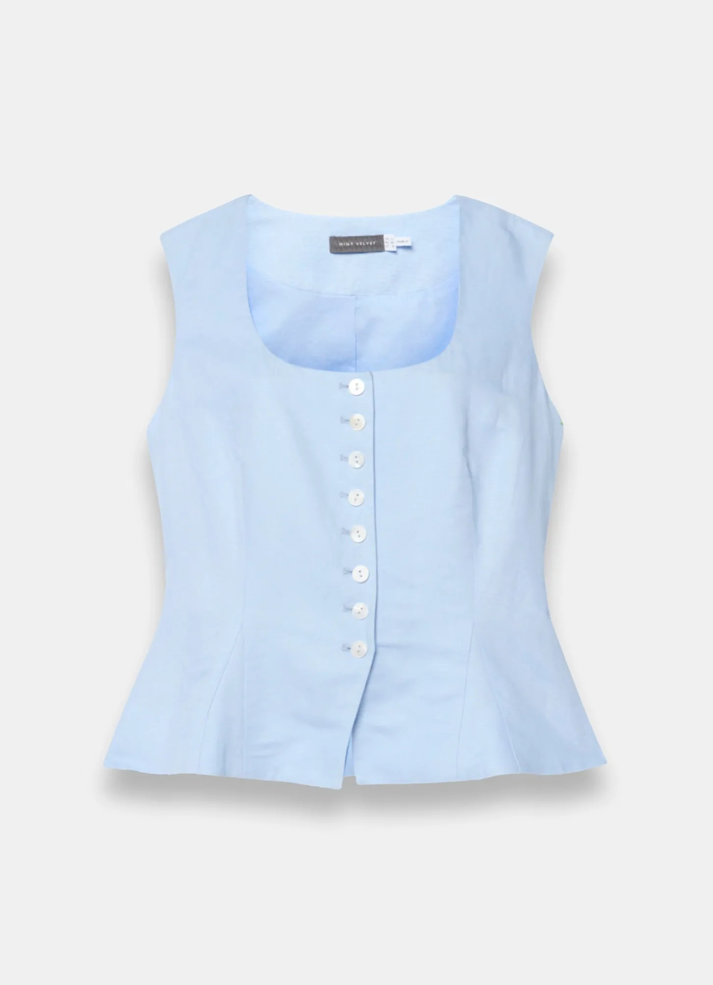 Pale Blue Linen Blend Peplum Waistcoat
