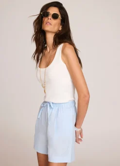 Pale Blue Linen Drawstring Shorts