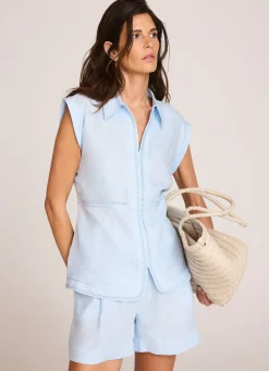 Pale Blue Linen Drawstring Shorts