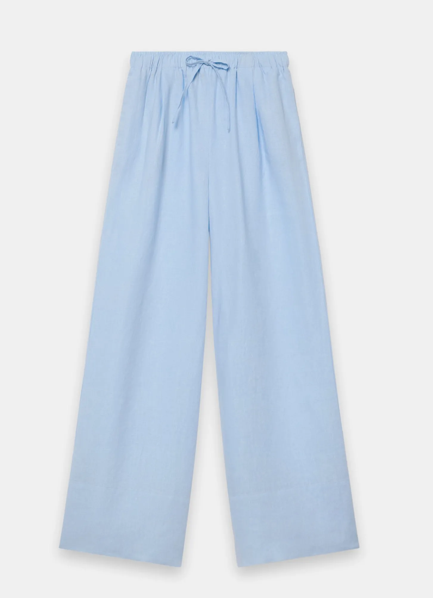 Pale Blue Linen Drawstring Wide Leg Trousers