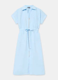 Pale Blue Linen Midi Shirt Dress