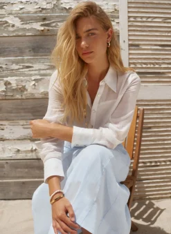 Pale Blue Ramie Drop Waist Midi Skirt