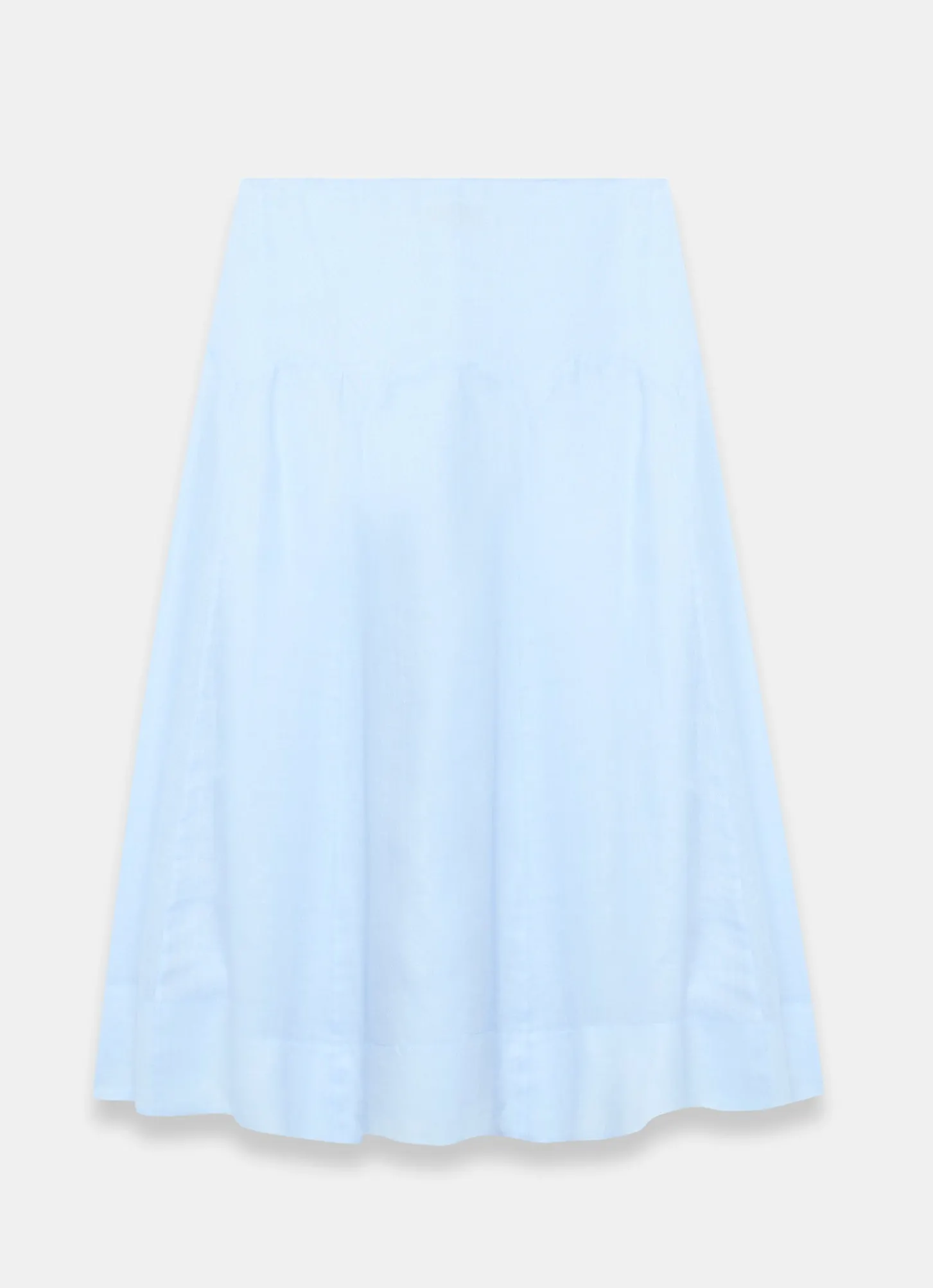 Pale Blue Ramie Drop Waist Midi Skirt