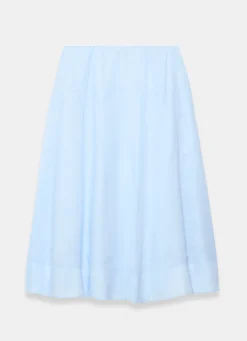 Pale Blue Ramie Drop Waist Midi Skirt