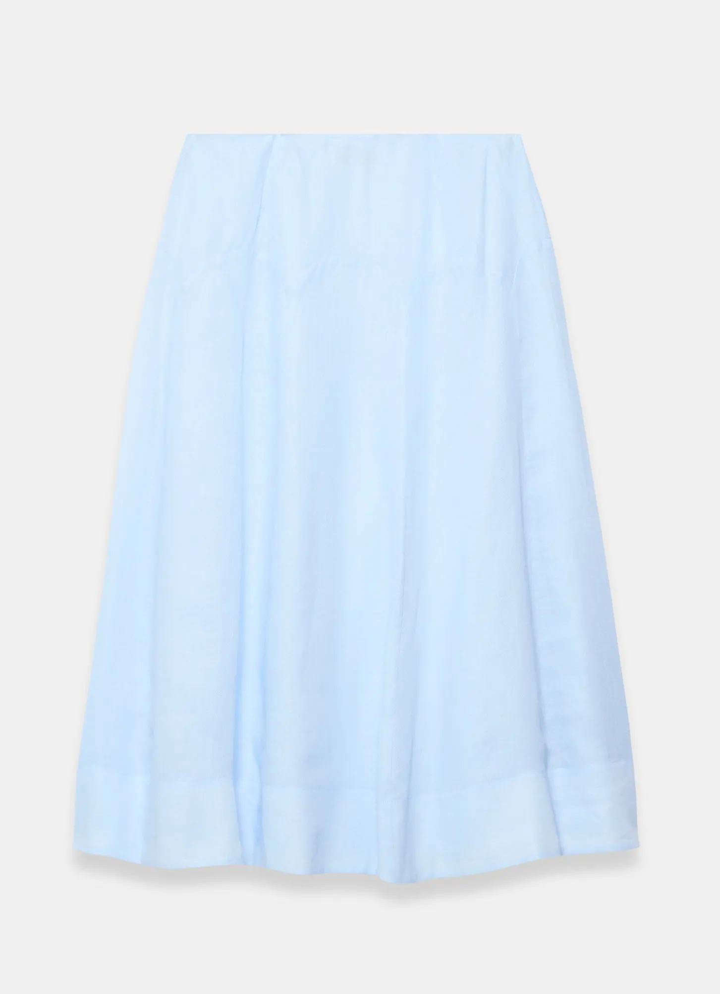 Pale Blue Ramie Drop Waist Midi Skirt