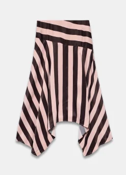 Pink & Brown Satin Striped Midi Skirt