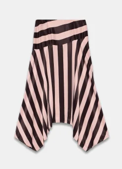 Pink & Brown Satin Striped Midi Skirt