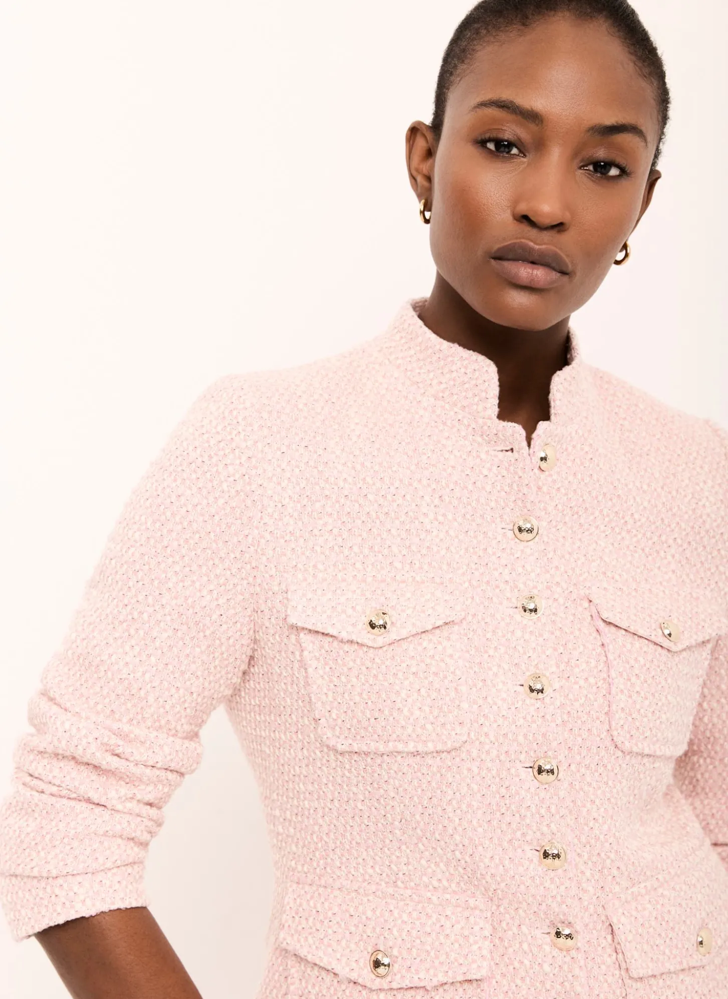 Pink Cotton Blend Boucle Jacket