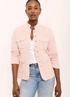Pink Cotton Blend Boucle Jacket