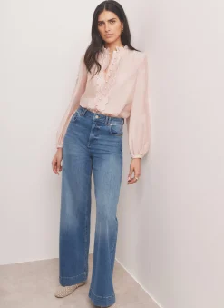 Pink Embroidered Scallop Trim Blouse