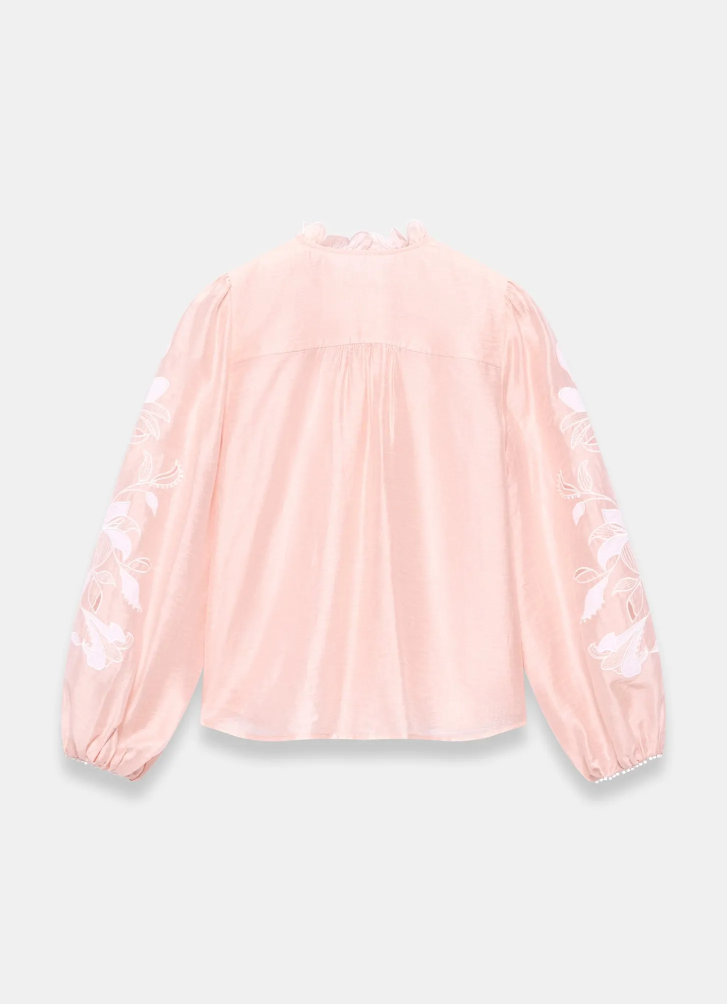 Pink Embroidered Scallop Trim Blouse