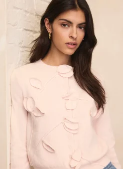 Pink Floral Applique Popper Cardigan