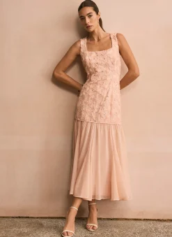 Pink Floral Texture Maxi Dress