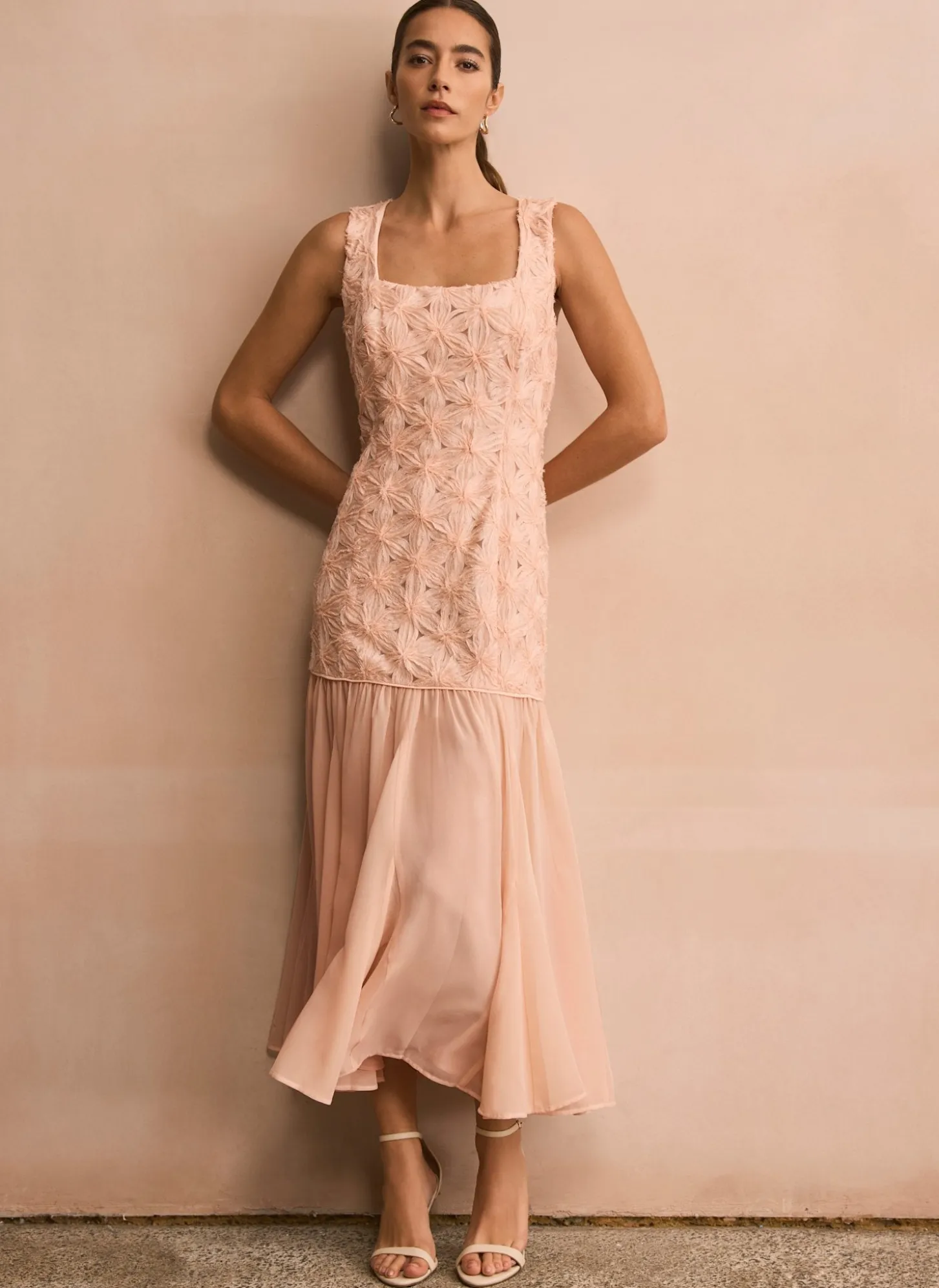Pink Floral Texture Maxi Dress