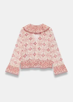 Pink Geo Print Ruffle Blouse