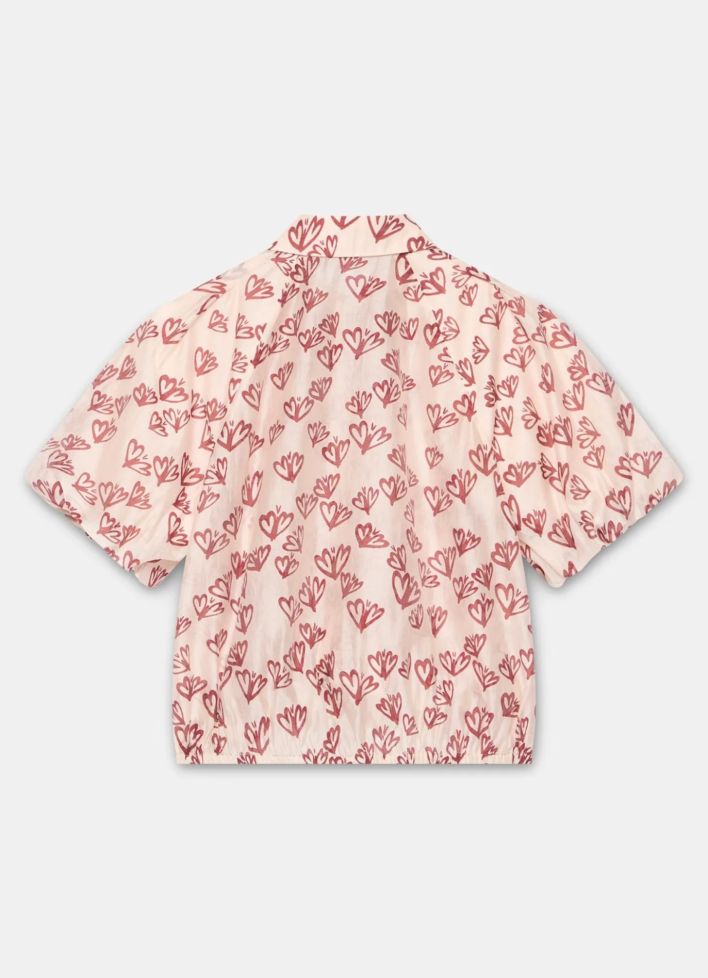 Pink Heart Print Puff Sleeve Shirt