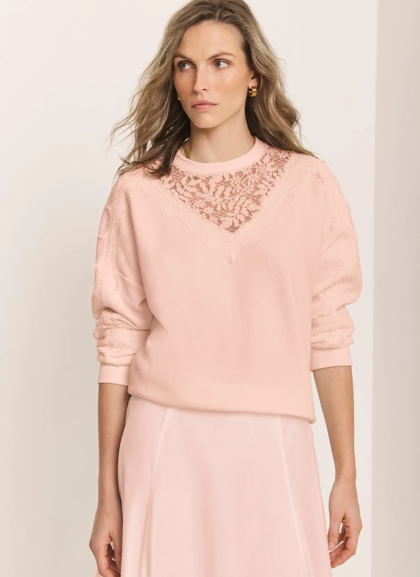 Pink Lace Detail Sweatshirt