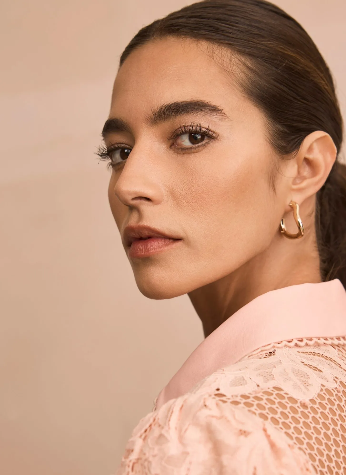 Pink Lace Midi Shirt Dress