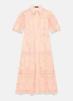 Pink Lace Midi Shirt Dress