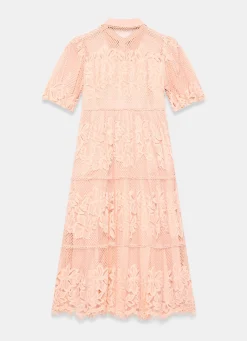 Pink Lace Midi Shirt Dress