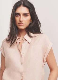 Pink Linen Blend Sheer Panel Shirt