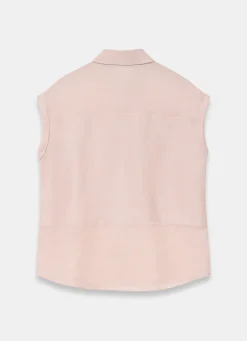 Pink Linen Blend Sheer Panel Shirt