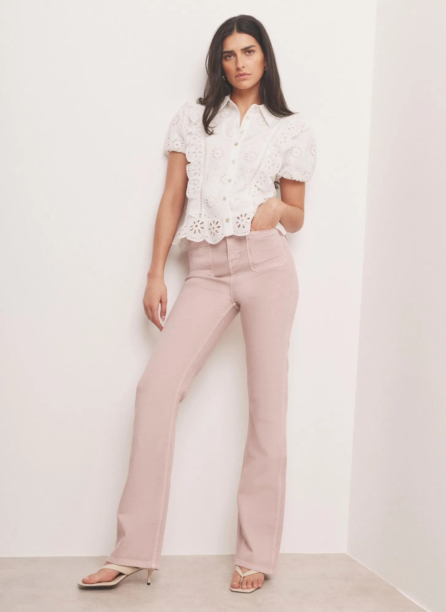 Pink Patch Pocket Flared Jeans