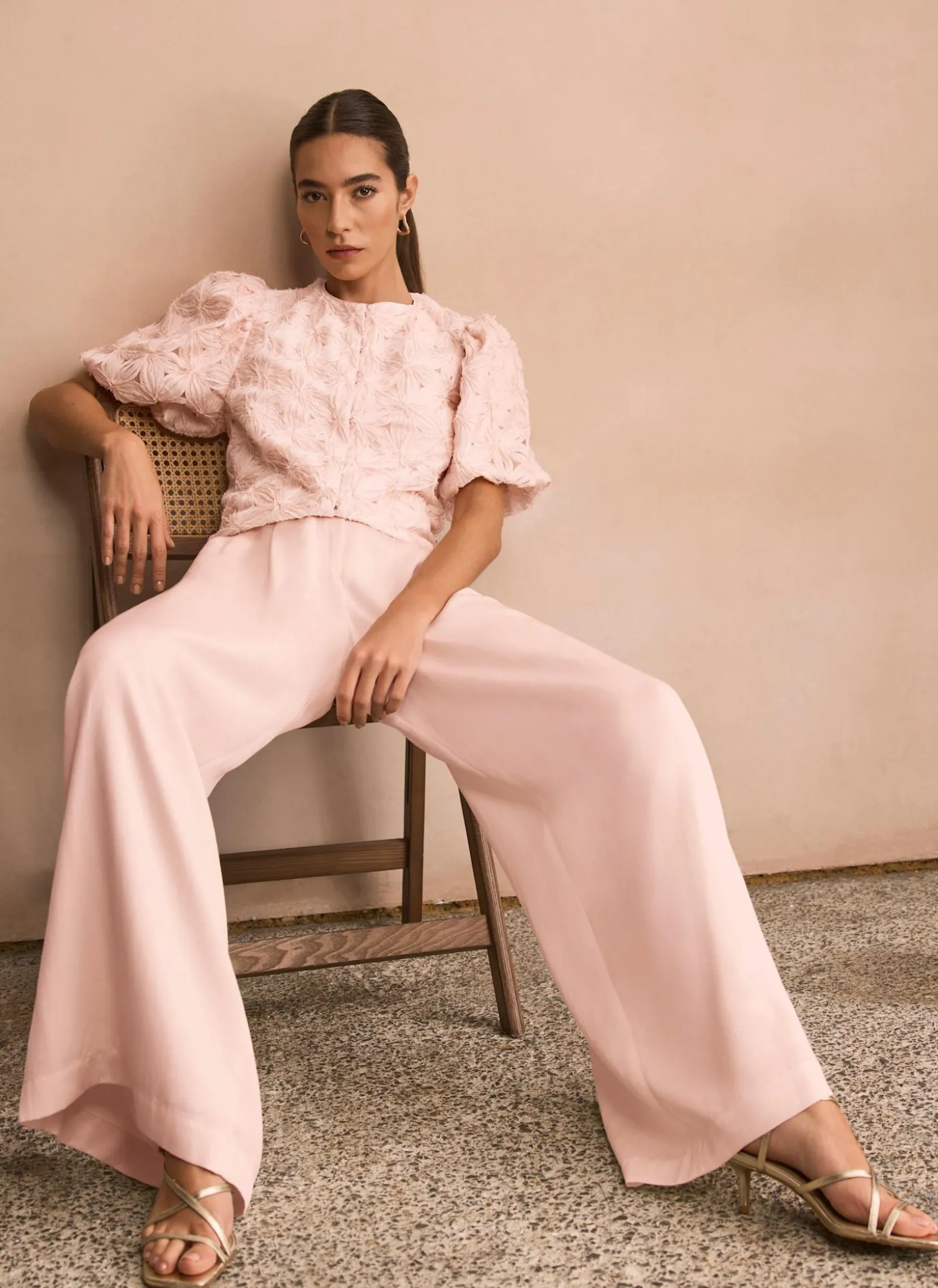 Pink Pleat Detail Wide Leg Trousers