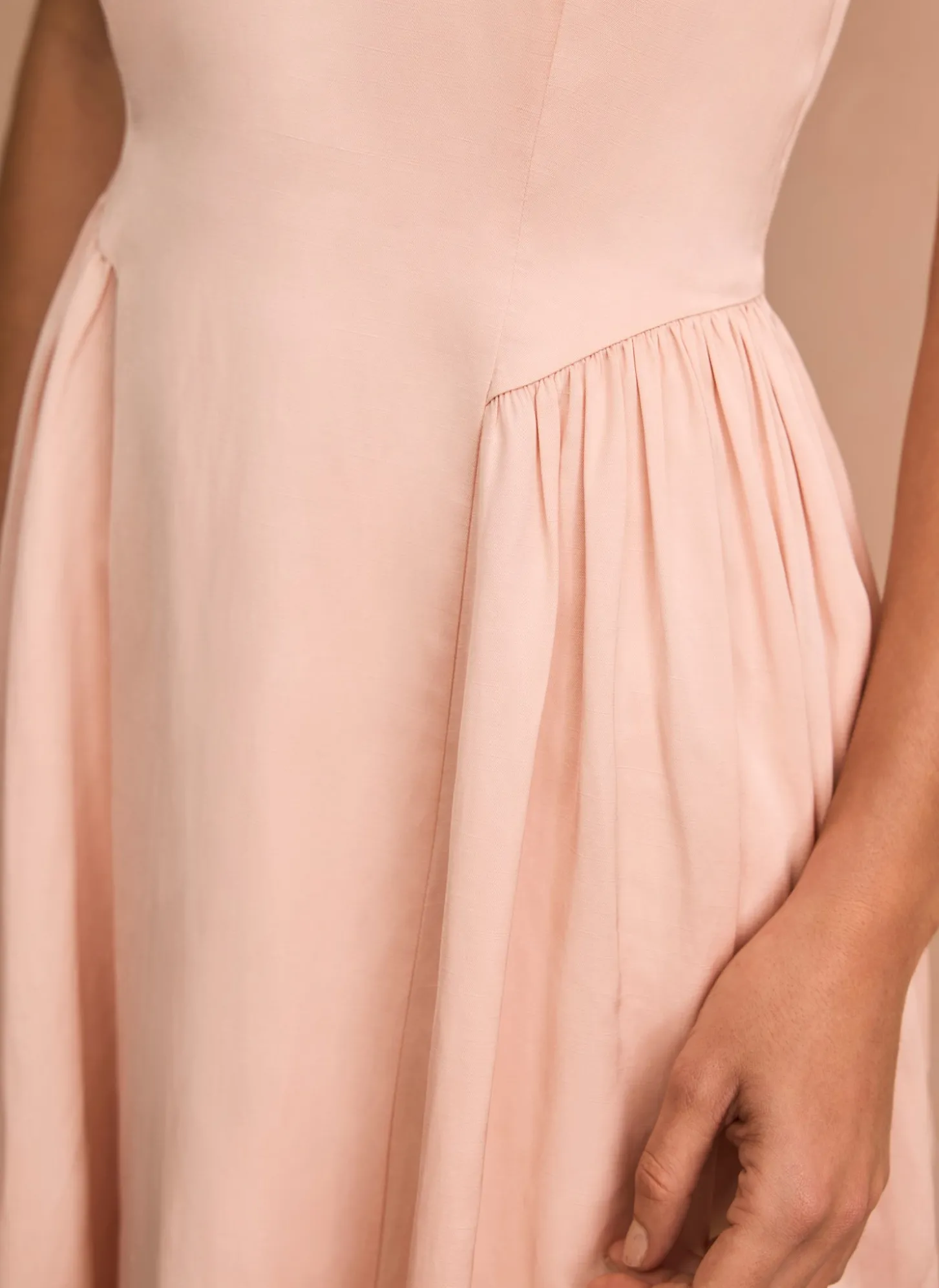 Pink Ruched Detail Midi Dress