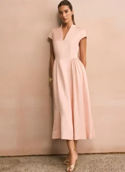 Pink Ruched Detail Midi Dress
