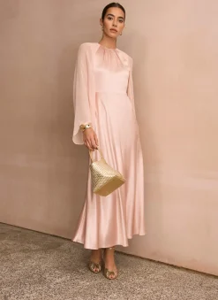 Pink Satin Cape Maxi Dress