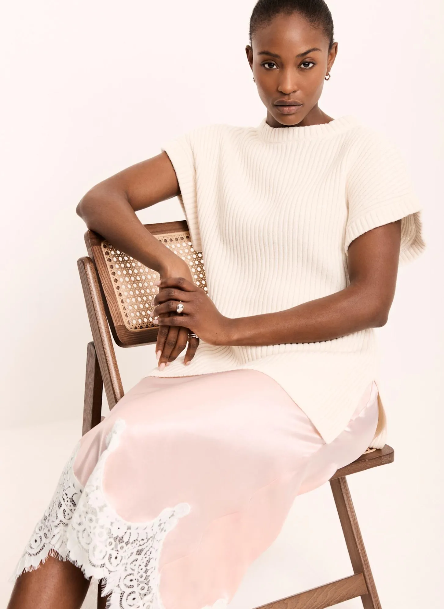 Pink Satin Lace Midi Skirt