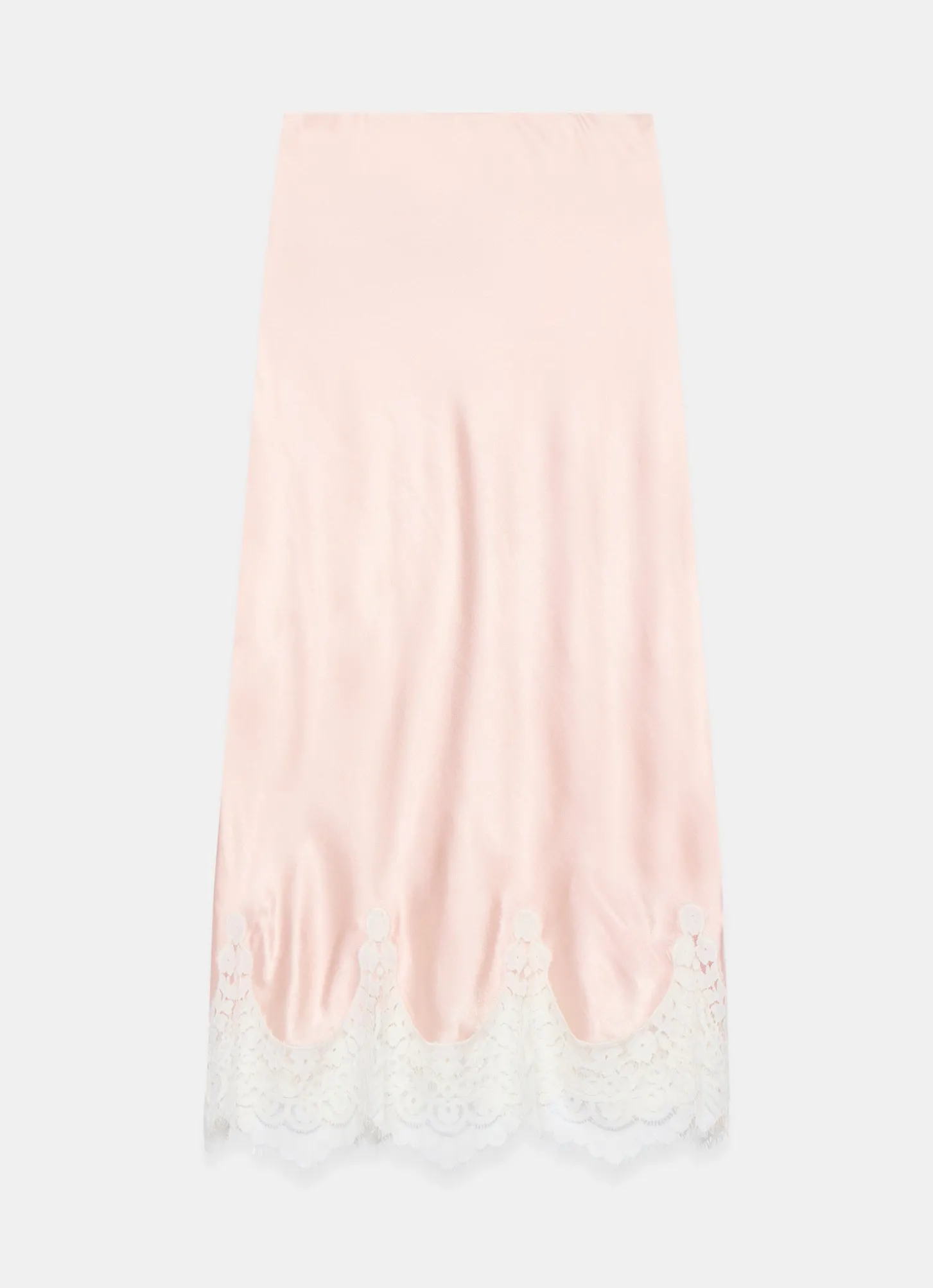 Pink Satin Lace Midi Skirt