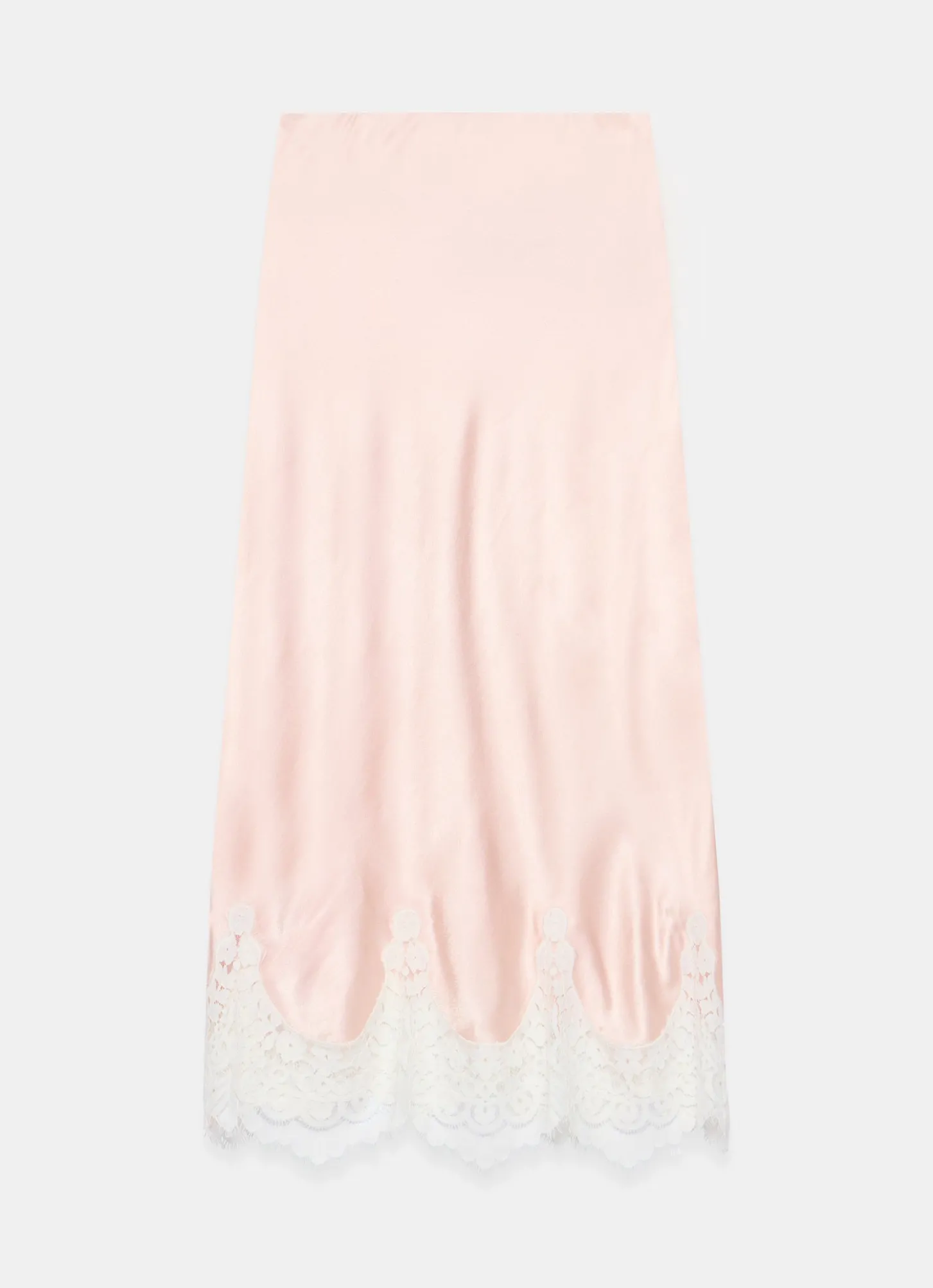 Pink Satin Lace Midi Skirt