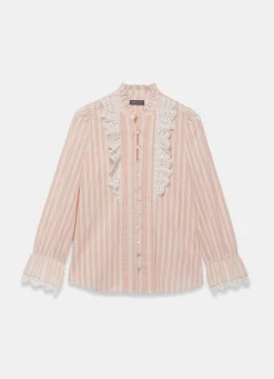 Pink Striped Broderie Trim Blouse