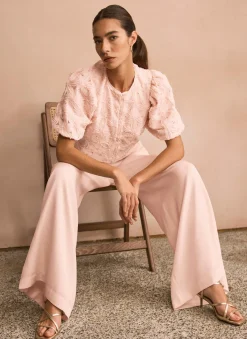Pink Textured Puff Sleeve Blouse