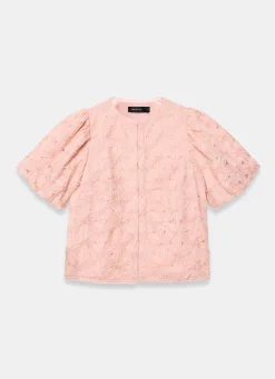Pink Textured Puff Sleeve Blouse