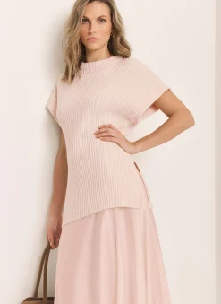 Pink Wool Blend Longline Knit Top