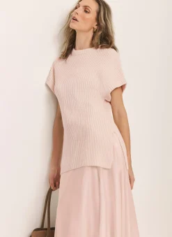 Pink Wool Blend Longline Knit Top