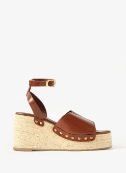 Raya Brown Leather Espadrille Wedges