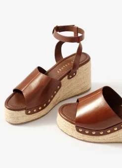 Raya Brown Leather Espadrille Wedges