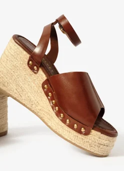 Raya Brown Leather Espadrille Wedges