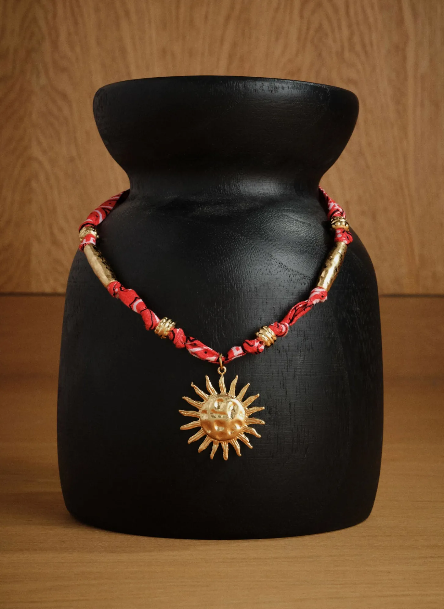 Red Bandana Sun Charm Necklace
