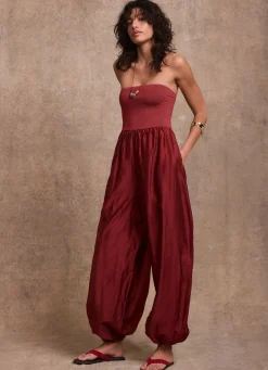 Red Bandeau Balloon Jumpsuit