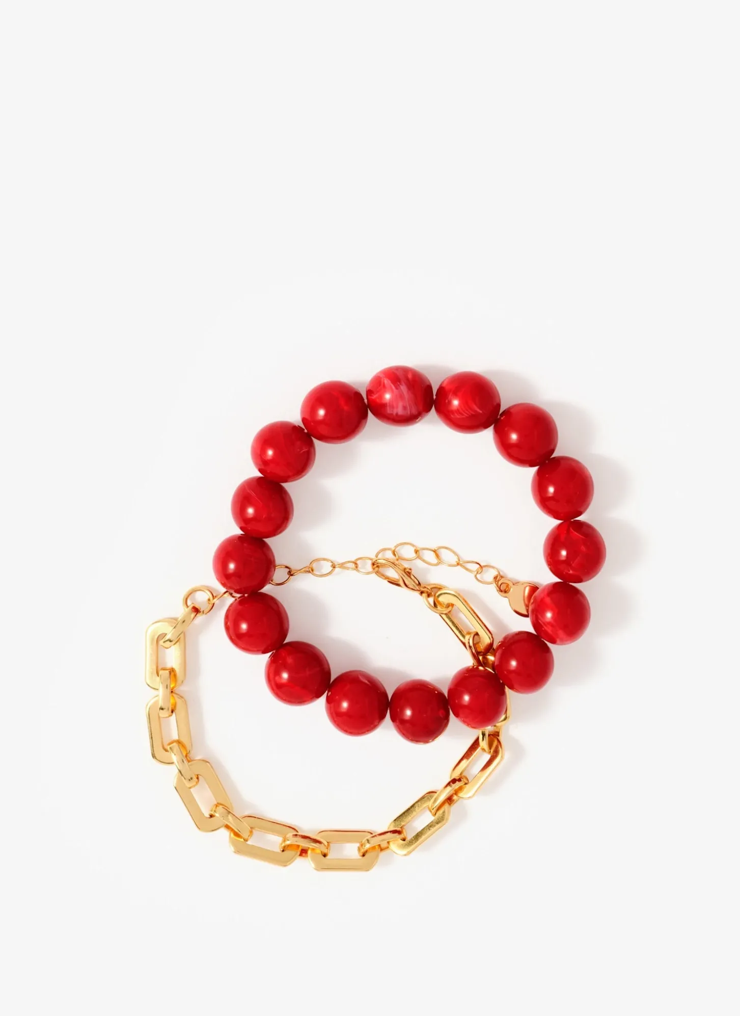 Red Beaded and Chain Layer Bracelet