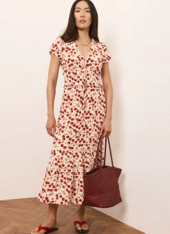 Red Cherry Print Midi Dress