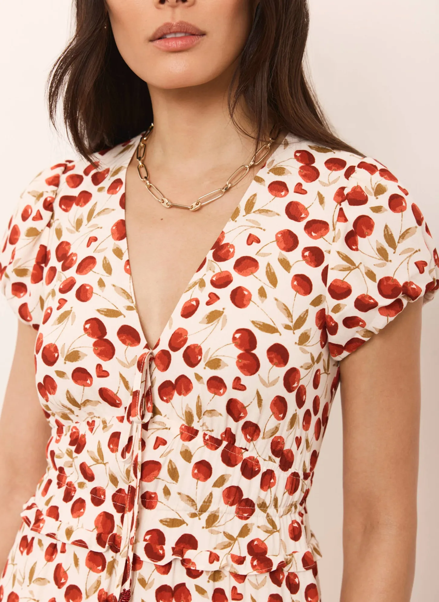 Red Cherry Print Midi Dress