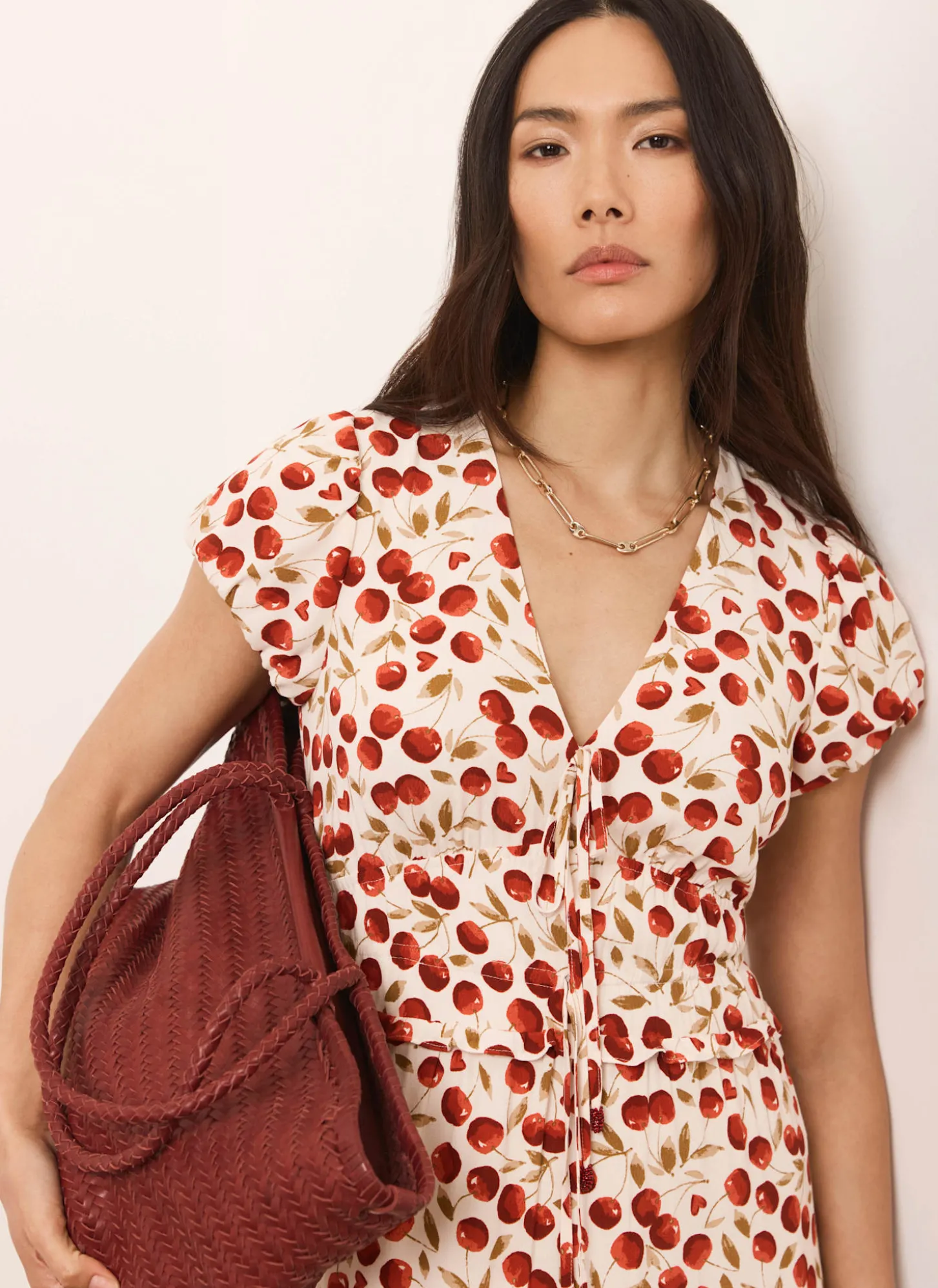 Red Cherry Print Midi Dress
