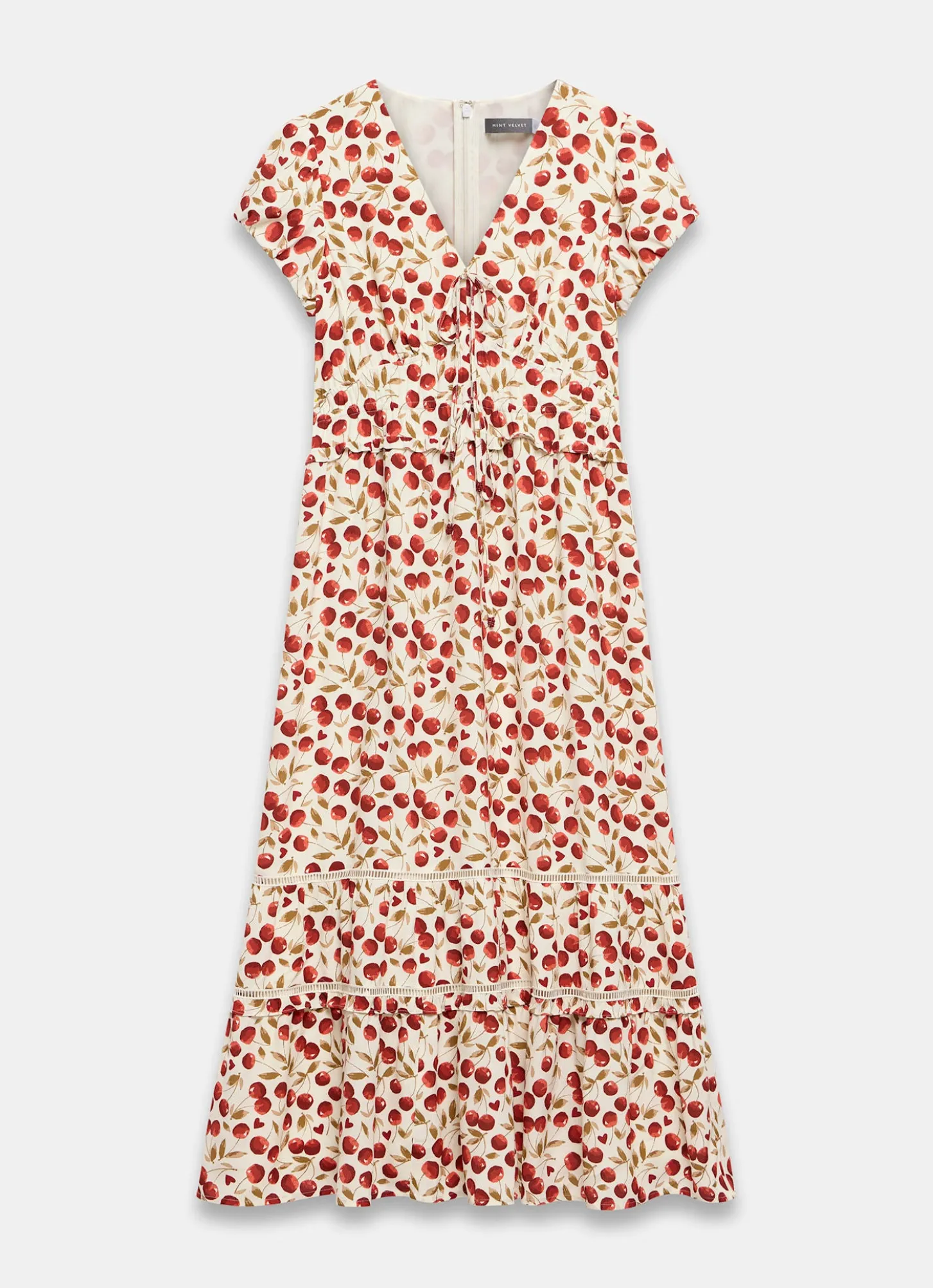 Red Cherry Print Midi Dress